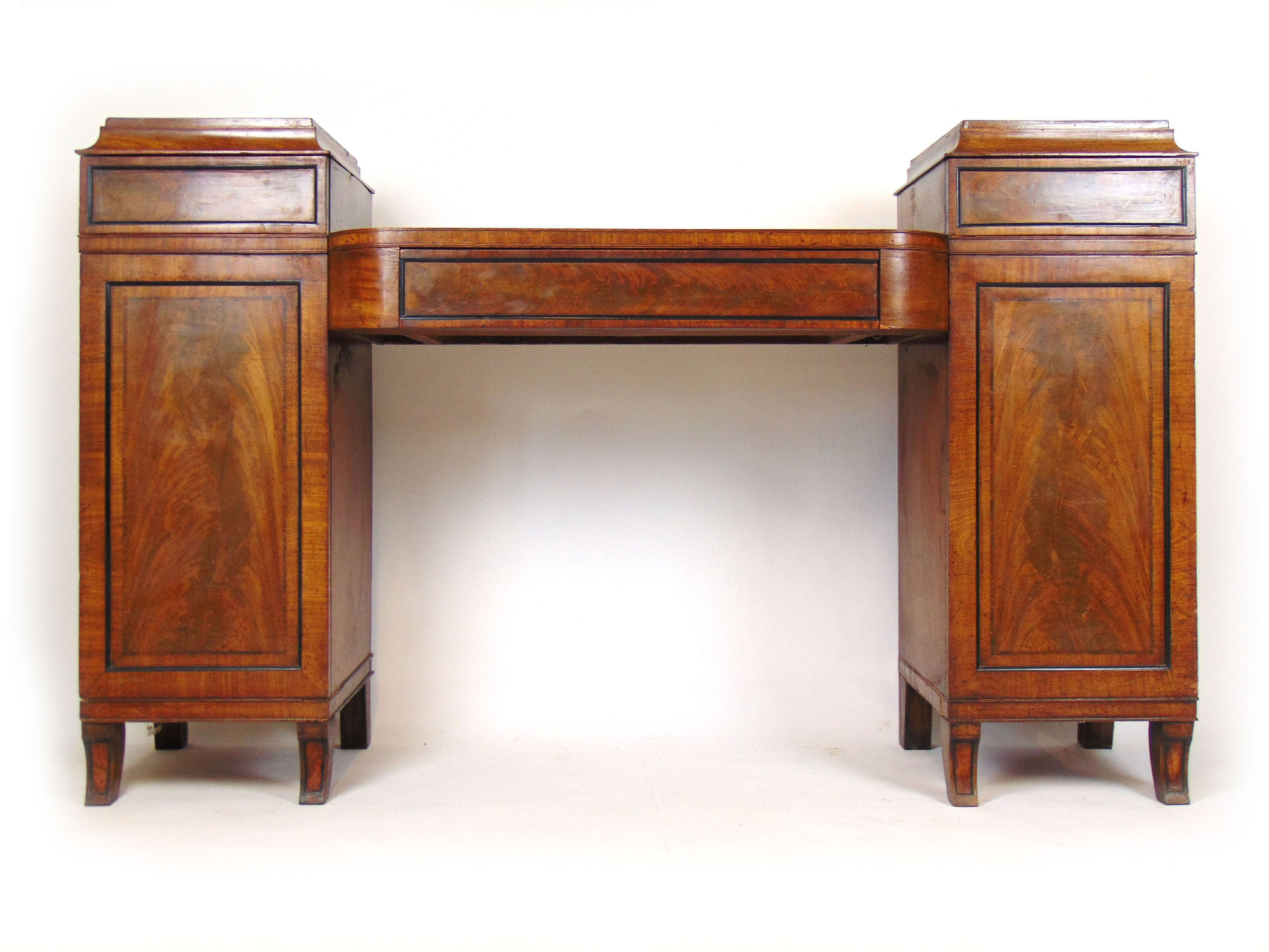 A Regency mahogany, ebony and rosewood cross banded twin pedestal sideboard, - Image 2 of 2