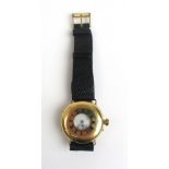 A gentleman's 18ct gold cased half hunter wristwatch,