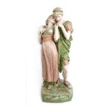 A large Royal Dux porcelain figural group of embracing lovers. Model no.1498, h.