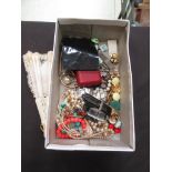 A selection of costume jewellery, watches, fan etc.