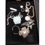 A selection of white metal bracelets, necklaces, rings etc.