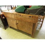 A hand crafted garden work bench