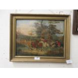 A gilt framed print of hunting scene