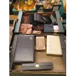 A tray of vintage ladies handbags together with a selection of empty jewellery boxes