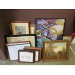 A large quantity of framed and glazed prints, modern oils of various subjects etc.