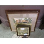 A selection of framed and glazed prints of buildings etc.