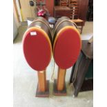 A pair of modern hand crafted stereo speakers