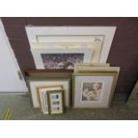 A collection of framed and glazed water colours, prints etc.