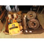 Two trays containing electrical hand tools, wheel hubs etc.
