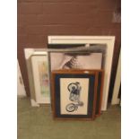 A selection of framed and unframed artworks