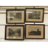 Four framed and glazed oriental style silk pictures.