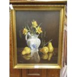 A gilt framed oil on board of still life signed G Payne 1980