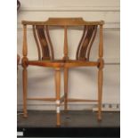 An Edwardian beech and marquetry corner chair A/F