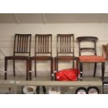 A set of three early 20th century oak framed dining chairs along with a Victorian mahogany single