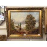 A gilt framed oil on canvas of country lane scene signed Jack Mould