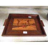 An early 20th century inlaid twin handled tray