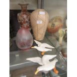 A pair of Sylvac flying seagulls together with an oriental vase,