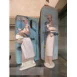 Two boxed Lladro figurines, one of young girl carrying a lamb,