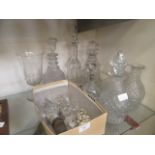 A selection of glass decanters and stoppers