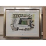 A framed and glazed print of St Andrews football ground