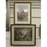 Two framed and glazed prints titled "The Thatcher" and "Tron gate"