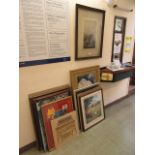 A large selection of framed and unframed prints, pictures,