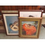 Four large framed and glazed prints of ladies