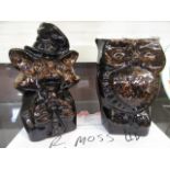 Two glazed mid-20th century money boxes in the form of a fox and an owl possibly by R Moss Ltd.