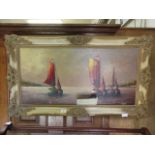A gilt framed oil on canvas of sailing vessels signed Beckmann
