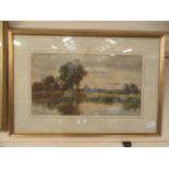 A framed and glazed watercolour of a country lake scene signed Grace