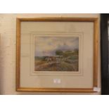 A framed and glazed watercolour of logging scene signed Edward Lait