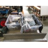 Two boxes of nuts, bolts, builders equipment, plumbers equipment etc.