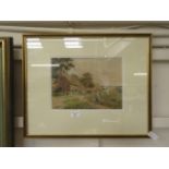 A framed and glazed watercolour of farming scene signed W.Eggerton.