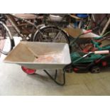 A metal wheelbarrow