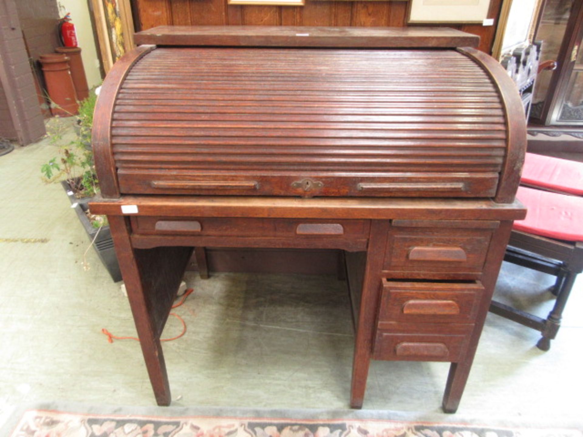 An early 20th century oak roll top desk - Image 2 of 2