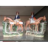 A pair of 18th century Staffordshire flat backs of riders on horses CONDITION REPORT: