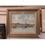 A framed oil on canvas of harbour scene signed Girard