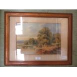 A framed and glazed watercolour of 18th century country scene signed bottom right J E 1831