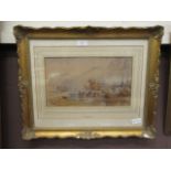 A framed and glazed watercolour of cattle in river scene after Phillip Mitchell