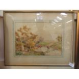 A framed and glazed watercolour of cattle in stream scene signed Sidney Watts