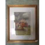 A framed and glazed watercolour of a wooded field scene signed bottom left W T Wright