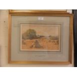 A framed and glazed watercolour of harvest scene signed Wilmot Pilsbury 1908