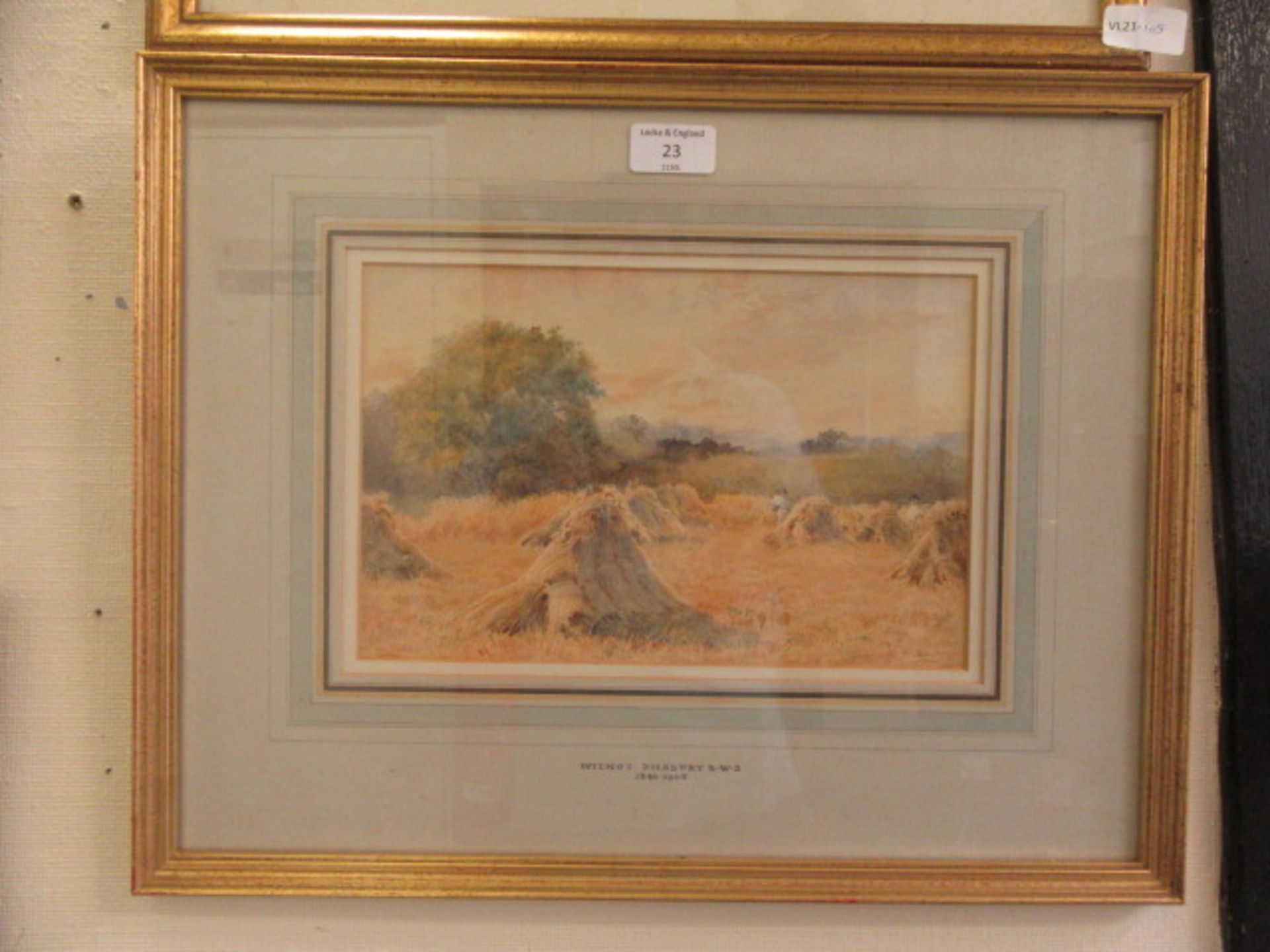 A framed and glazed watercolour of harvest scene signed Wilmot Pilsbury 1908