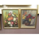 Two oil on boards of still life signed Marion Broom