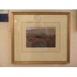 A framed and glazed watercolour of ploughing scene signed Walker 1875