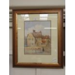 A framed and glazed watercolour of dilapidated house scene signed W.H.