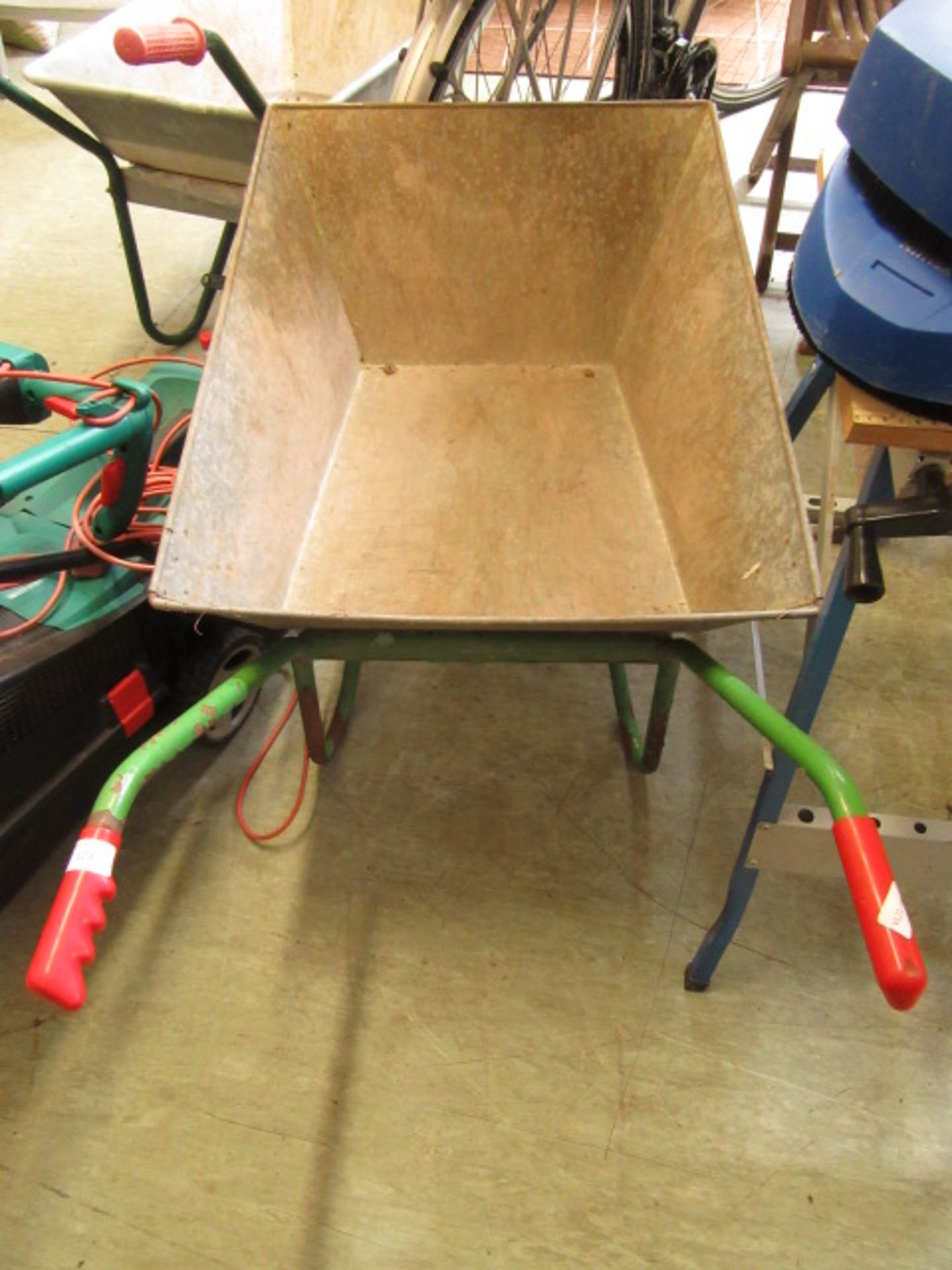 A metal wheelbarrow