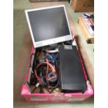 A box containing computer wires, screen etc.