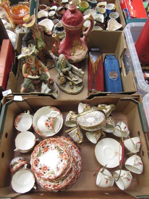 Two trays of ceramic ware to include a part earl 20th century tea set,