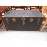 An early 20th century blue fiber travelling trunk